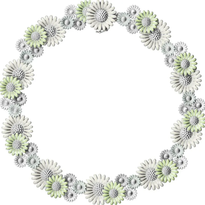 Georg Jensen Halssmykker I Sølv-Kjede, Daisy Hvit, Gronn Og Bla