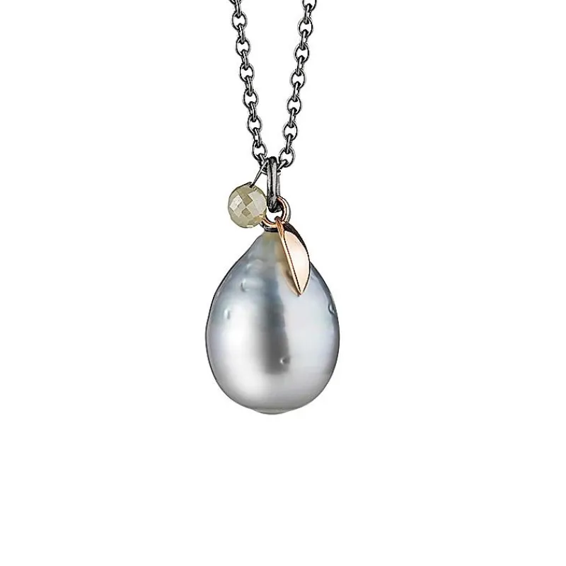 Gellner Anheng Med Kjede-Kjede, Tahitiperle 11-12 Mm Og Diamant Briolette