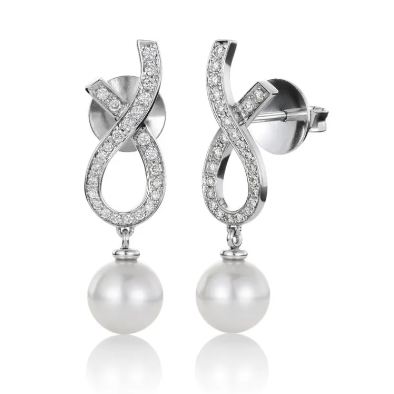 David-Andersen Gulløredobber-Orepynt, Diamanter Og Akoyaperler (7,5-8 Mm)