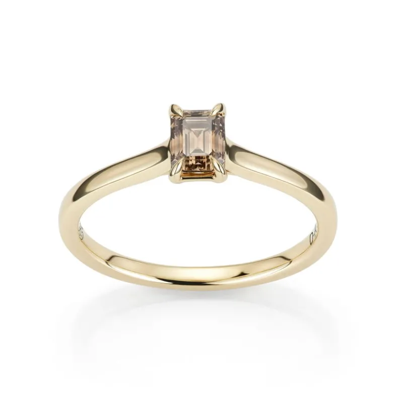 David-Andersen Gullringer-Ring, Enstens Smaragdslipt Fancy Brown Diamant 0,50 Ct