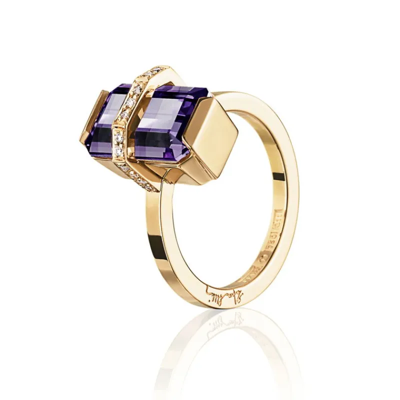 Efva Attling Gullringer-Ring, Little Bend Over Ametyst