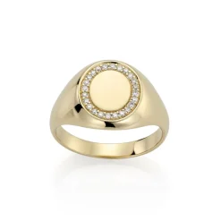 David-Andersen Gullringer-Ring, Signet Oval Med Diamanter