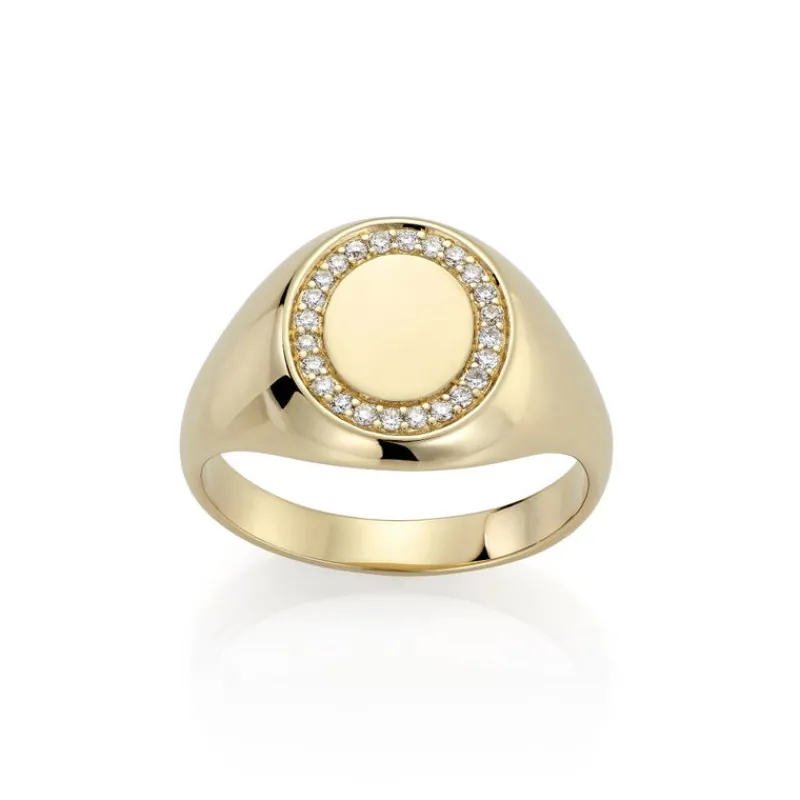 David-Andersen Gullringer-Ring, Signet Oval Med Diamanter